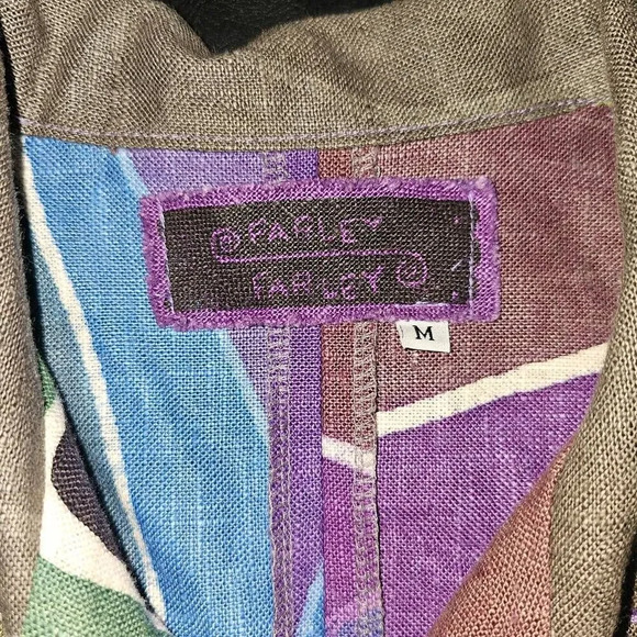 Farley Farley Womens Purple Blue Green Artsy Lagenlook Linen Abstract Jacket Med - Picture 3 of 4